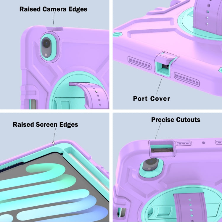 For iPad mini 6 / mini 2024 X Rotation PC Hybrid Silicone Tablet Case with Strap(Purple Cyan) - iPad mini 6 Cases by buy2fix | Online Shopping UK | buy2fix
