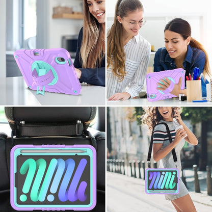 For iPad mini 6 / mini 2024 X Rotation PC Hybrid Silicone Tablet Case with Strap(Purple Cyan) - iPad mini 6 Cases by buy2fix | Online Shopping UK | buy2fix