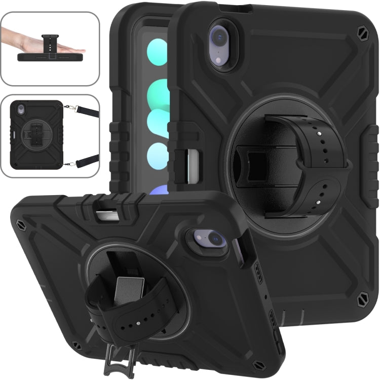For iPad mini 6 / mini 2024 X Rotation PC Hybrid Silicone Tablet Case with Strap(Full Black) - iPad mini 6 Cases by buy2fix | Online Shopping UK | buy2fix