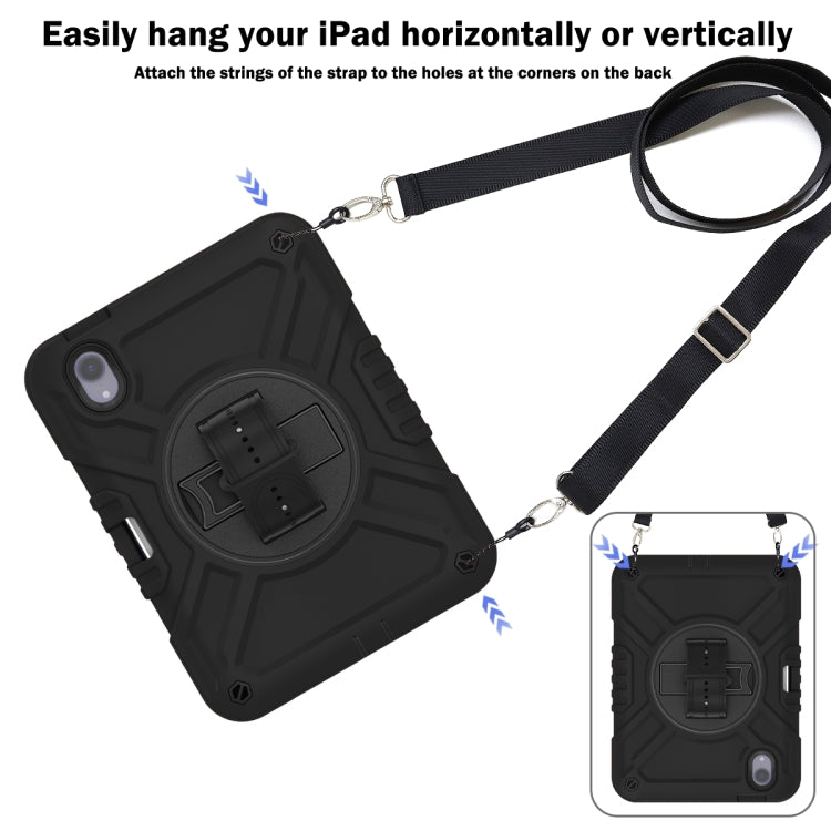 For iPad mini 6 / mini 2024 X Rotation PC Hybrid Silicone Tablet Case with Strap(Full Black) - iPad mini 6 Cases by buy2fix | Online Shopping UK | buy2fix