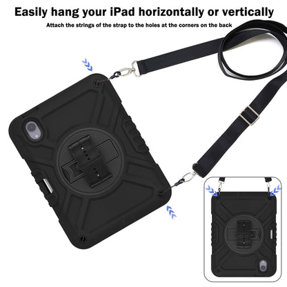 For iPad mini 6 / mini 2024 X Rotation PC Hybrid Silicone Tablet Case with Strap(Full Black) - iPad mini 6 Cases by buy2fix | Online Shopping UK | buy2fix