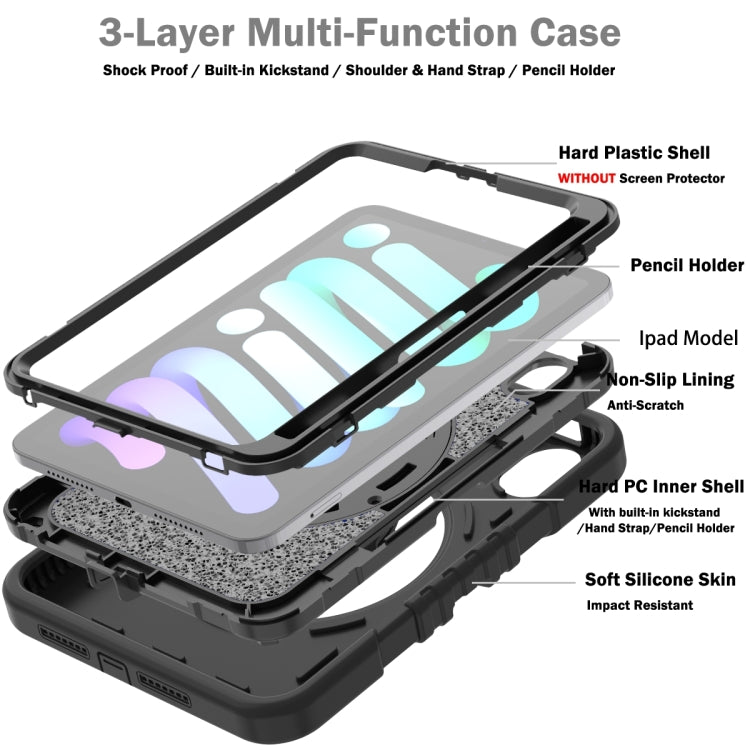 For iPad mini 6 / mini 2024 X Rotation PC Hybrid Silicone Tablet Case with Strap(Full Black) - iPad mini 6 Cases by buy2fix | Online Shopping UK | buy2fix
