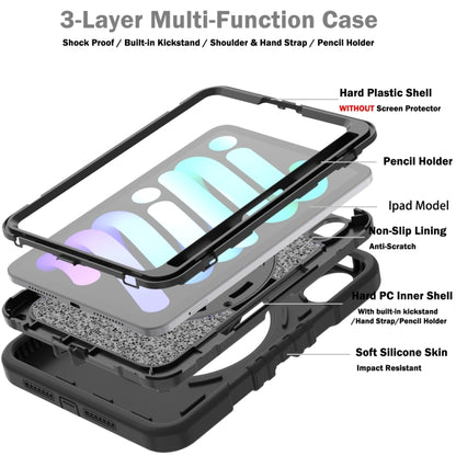 For iPad mini 6 / mini 2024 X Rotation PC Hybrid Silicone Tablet Case with Strap(Full Black) - iPad mini 6 Cases by buy2fix | Online Shopping UK | buy2fix