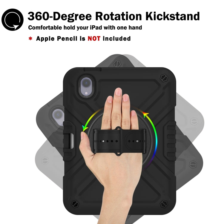 For iPad mini 6 / mini 2024 X Rotation PC Hybrid Silicone Tablet Case with Strap(Full Black) - iPad mini 6 Cases by buy2fix | Online Shopping UK | buy2fix