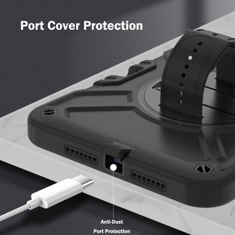 For iPad mini 6 / mini 2024 X Rotation PC Hybrid Silicone Tablet Case with Strap(Full Black) - iPad mini 6 Cases by buy2fix | Online Shopping UK | buy2fix