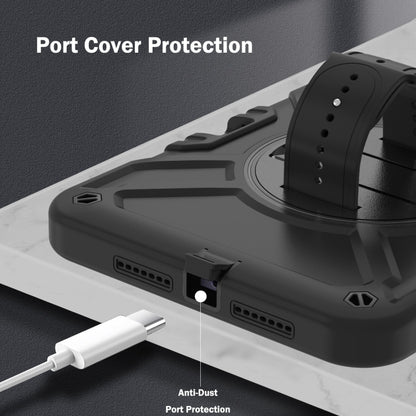 For iPad mini 6 / mini 2024 X Rotation PC Hybrid Silicone Tablet Case with Strap(Full Black) - iPad mini 6 Cases by buy2fix | Online Shopping UK | buy2fix