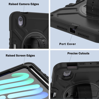 For iPad mini 6 / mini 2024 X Rotation PC Hybrid Silicone Tablet Case with Strap(Full Black) - iPad mini 6 Cases by buy2fix | Online Shopping UK | buy2fix