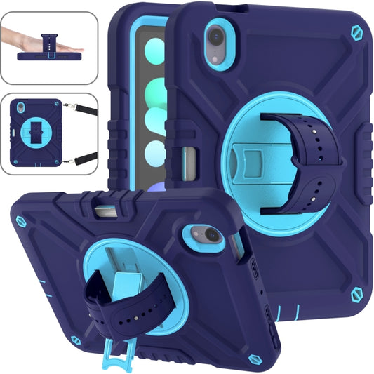 For iPad mini 6 / mini 2024 X Rotation PC Hybrid Silicone Tablet Case with Strap(Navy Sky Blue) - iPad mini 6 Cases by buy2fix | Online Shopping UK | buy2fix