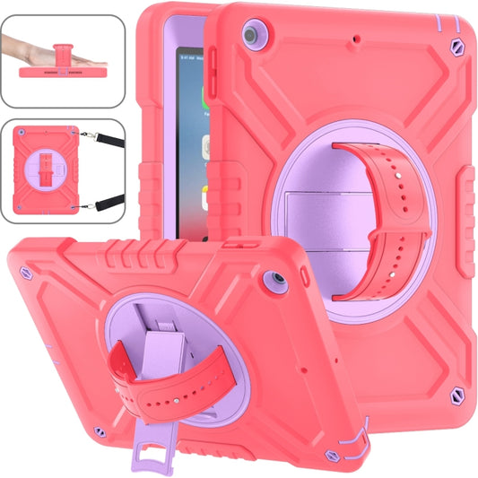For iPad Air / Air 2 / 9.7 2018 / 2017 X Rotation PC Hybrid Silicone Tablet Case with Strap(Red Purple) - iPad 9.7 (2018) & (2017) Cases by buy2fix | Online Shopping UK | buy2fix