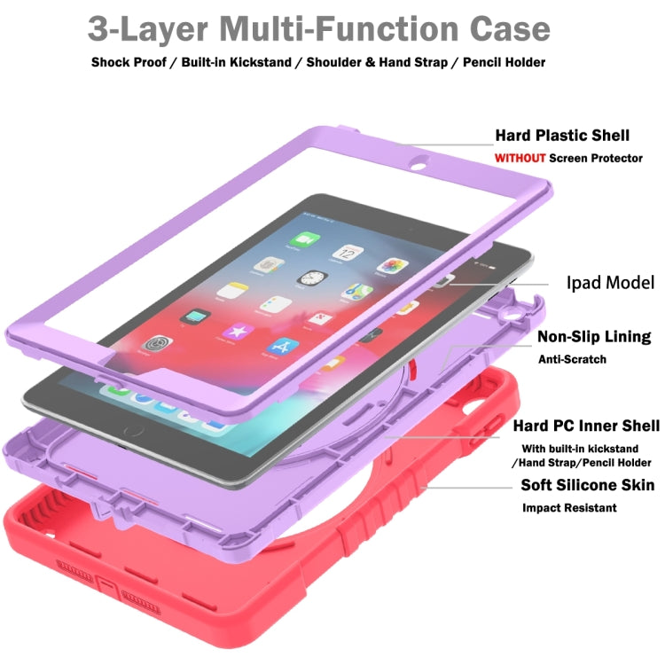 For iPad Air / Air 2 / 9.7 2018 / 2017 X Rotation PC Hybrid Silicone Tablet Case with Strap(Red Purple) - iPad 9.7 (2018) & (2017) Cases by buy2fix | Online Shopping UK | buy2fix