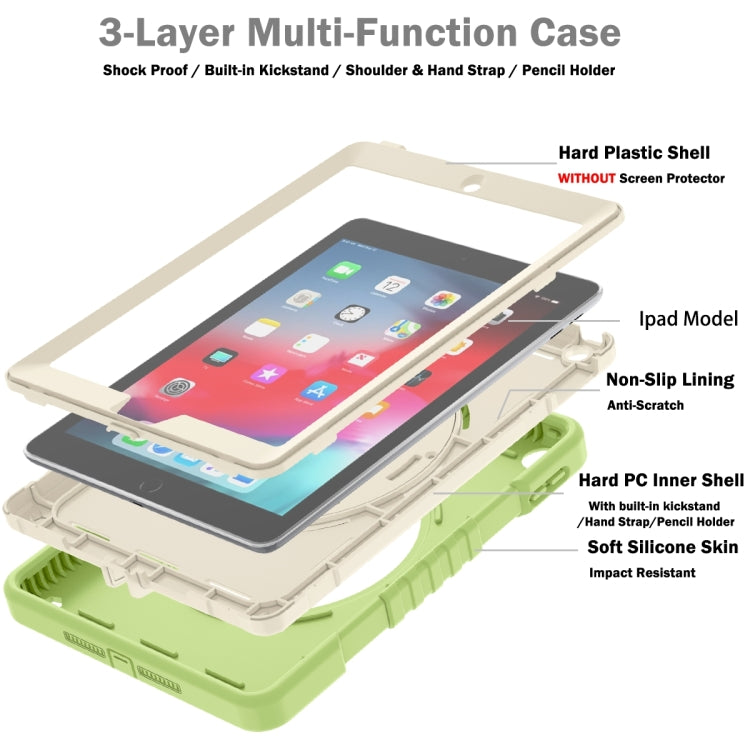 For iPad Air / Air 2 / 9.7 2018 / 2017 X Rotation PC Hybrid Silicone Tablet Case with Strap(Yellow Green White) - iPad 9.7 (2018) & (2017) Cases by buy2fix | Online Shopping UK | buy2fix