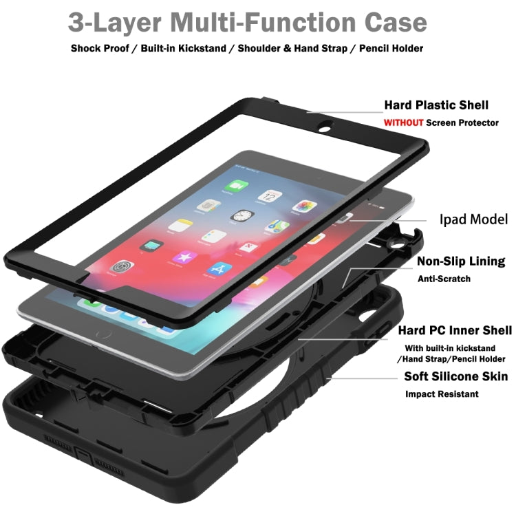 For iPad Air / Air 2 / 9.7 2018 / 2017 X Rotation PC Hybrid Silicone Tablet Case with Strap(Full Black) - iPad 9.7 (2018) & (2017) Cases by buy2fix | Online Shopping UK | buy2fix