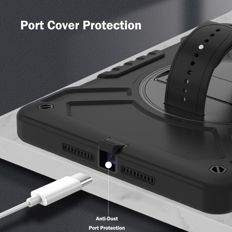 For iPad Air / Air 2 / 9.7 2018 / 2017 X Rotation PC Hybrid Silicone Tablet Case with Strap(Full Black) - iPad 9.7 (2018) & (2017) Cases by buy2fix | Online Shopping UK | buy2fix