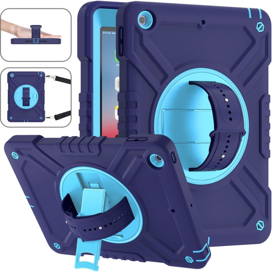 For iPad Air / Air 2 / 9.7 2018 / 2017 X Rotation PC Hybrid Silicone Tablet Case with Strap(Navy Sky Blue) - iPad 9.7 (2018) & (2017) Cases by buy2fix | Online Shopping UK | buy2fix