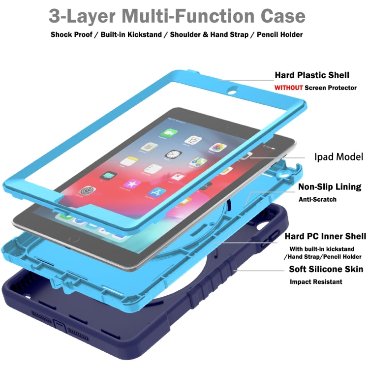 For iPad Air / Air 2 / 9.7 2018 / 2017 X Rotation PC Hybrid Silicone Tablet Case with Strap(Navy Sky Blue) - iPad 9.7 (2018) & (2017) Cases by buy2fix | Online Shopping UK | buy2fix