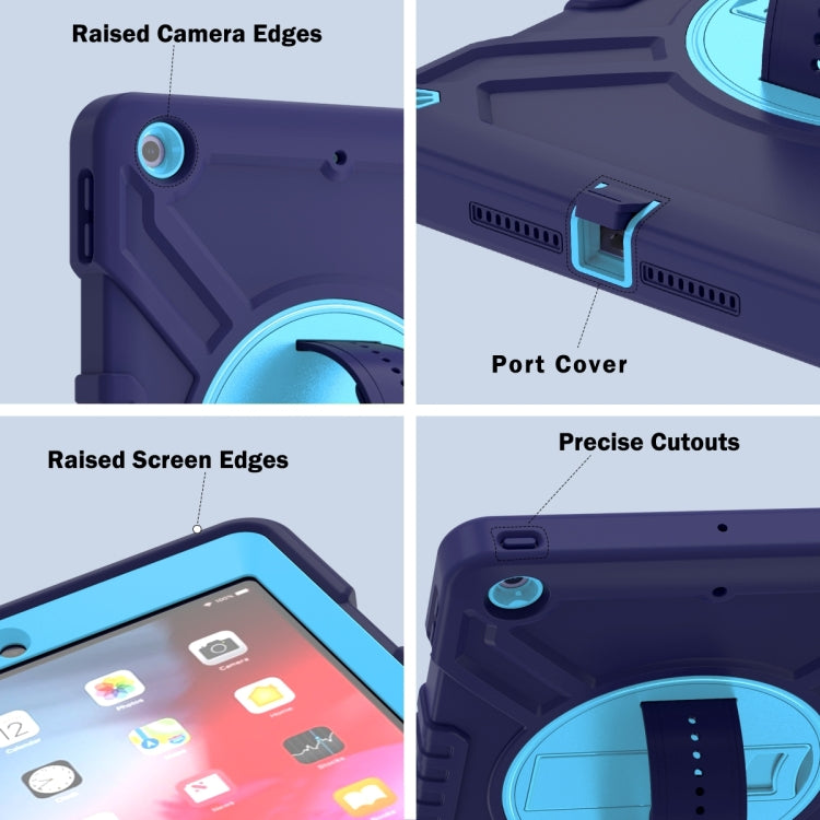 For iPad Air / Air 2 / 9.7 2018 / 2017 X Rotation PC Hybrid Silicone Tablet Case with Strap(Navy Sky Blue) - iPad 9.7 (2018) & (2017) Cases by buy2fix | Online Shopping UK | buy2fix