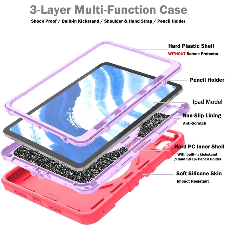 For iPad Air 11 2025 / 2024 X Rotation PC Hybrid Silicone Tablet Case with Strap(Red Purple) - iPad Air 11 2025 / 2024 Cases by buy2fix | Online Shopping UK | buy2fix