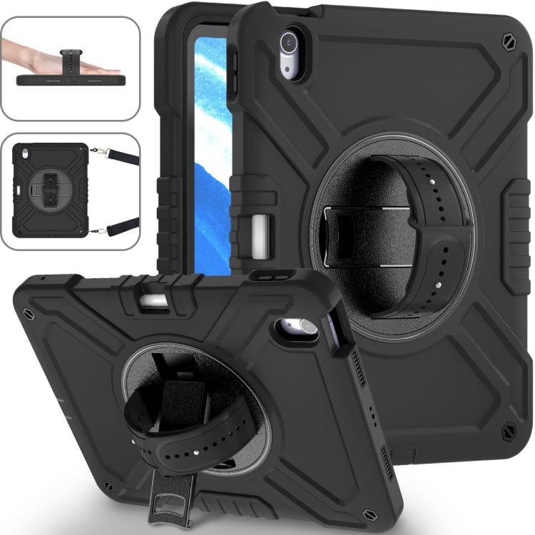 For iPad Air 11 2025 / 2024 X Rotation PC Hybrid Silicone Tablet Case with Strap(Full Black) - iPad Air 11 2025 / 2024 Cases by buy2fix | Online Shopping UK | buy2fix