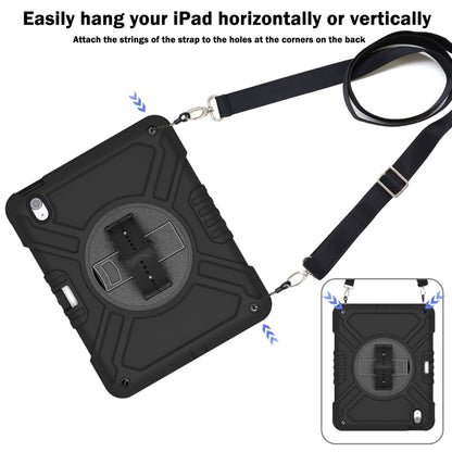 For iPad Air 11 2025 / 2024 X Rotation PC Hybrid Silicone Tablet Case with Strap(Full Black) - iPad Air 11 2025 / 2024 Cases by buy2fix | Online Shopping UK | buy2fix
