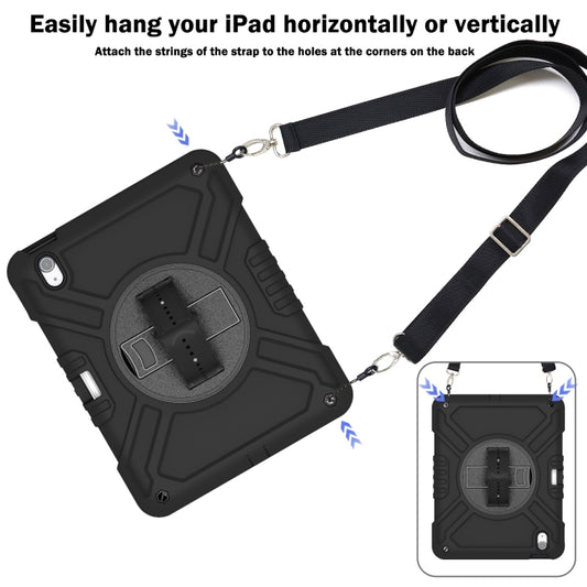 For iPad Air 11 2025 / 2024 X Rotation PC Hybrid Silicone Tablet Case with Strap(Full Black) - iPad Air 11 2025 / 2024 Cases by buy2fix | Online Shopping UK | buy2fix