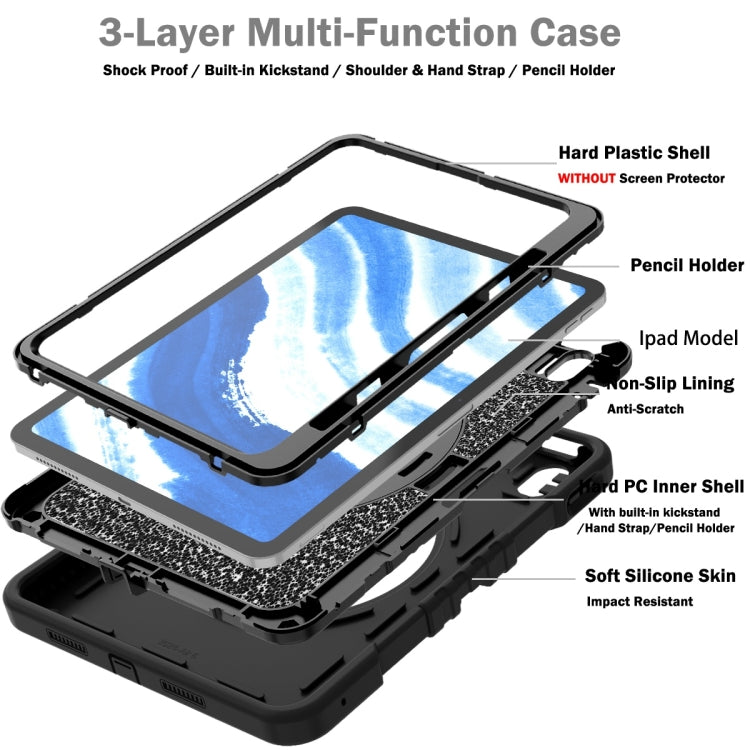 For iPad Air 11 2025 / 2024 X Rotation PC Hybrid Silicone Tablet Case with Strap(Full Black) - iPad Air 11 2025 / 2024 Cases by buy2fix | Online Shopping UK | buy2fix