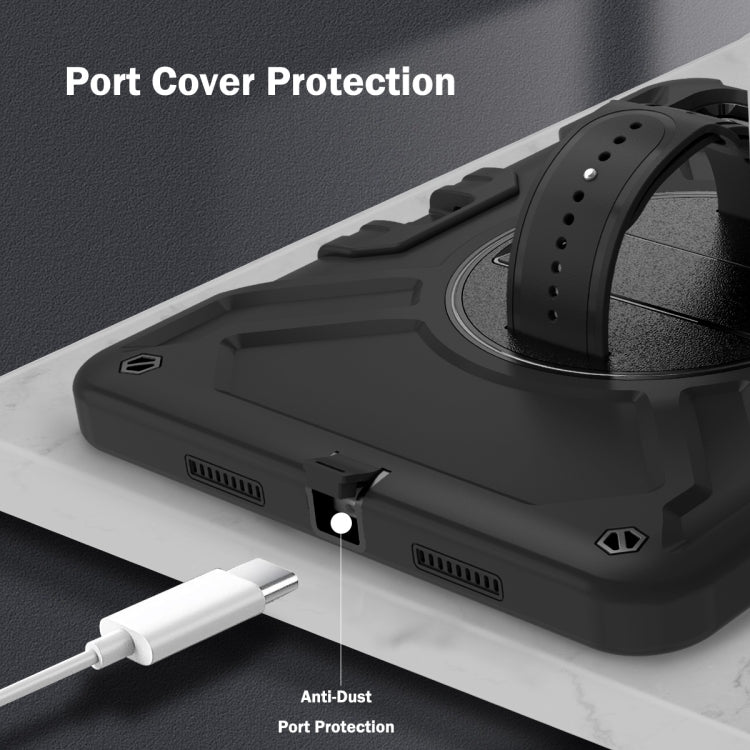 For iPad Air 11 2025 / 2024 X Rotation PC Hybrid Silicone Tablet Case with Strap(Full Black) - iPad Air 11 2025 / 2024 Cases by buy2fix | Online Shopping UK | buy2fix