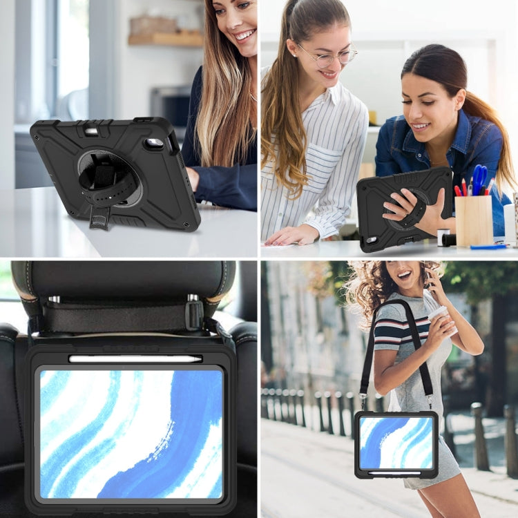 For iPad Air 11 2025 / 2024 X Rotation PC Hybrid Silicone Tablet Case with Strap(Full Black) - iPad Air 11 2025 / 2024 Cases by buy2fix | Online Shopping UK | buy2fix