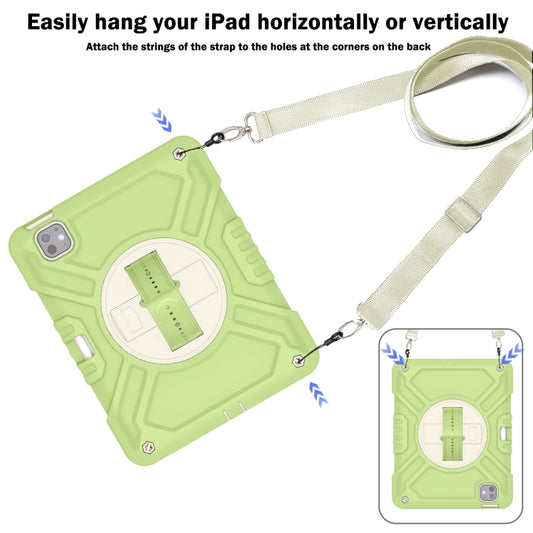 For iPad Pro 11 2025 / 2024 X Rotation PC Hybrid Silicone Tablet Case with Strap(Yellow Green White) by buy2fix