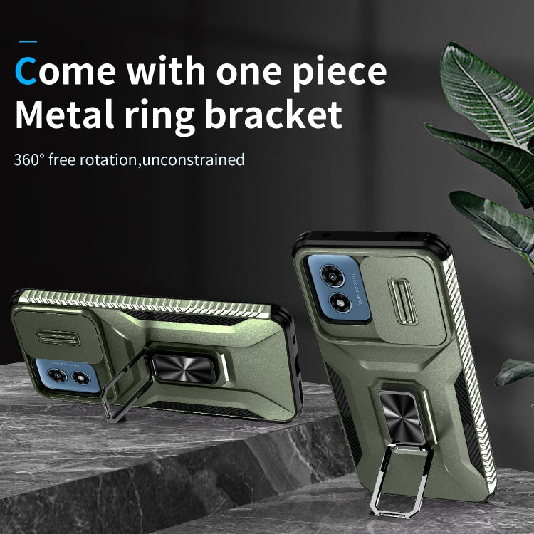 For Motorola Moto G Play 2024 Sliding Camshield Holder Phone Case(Alpine Green) by buy2fix