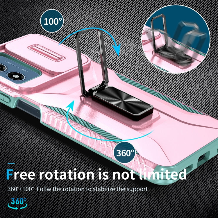 For Motorola Moto G Play 2024 Sliding Camshield Holder Phone Case(Pink + Grey Green) by buy2fix