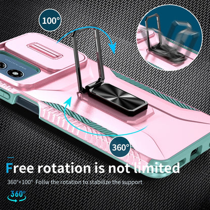 For Motorola Moto G Play 2024 Sliding Camshield Holder Phone Case(Pink + Grey Green) by buy2fix