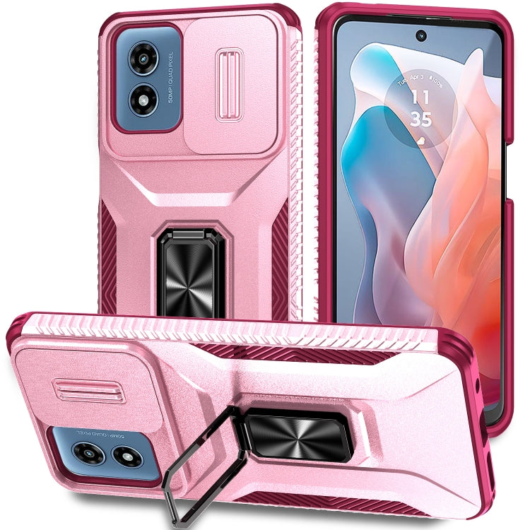 For Motorola Moto G Play 2024 Sliding Camshield Holder Phone Case(Pink + Rose Red) by buy2fix