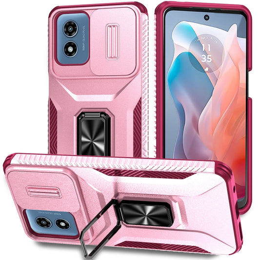 For Motorola Moto G Play 2024 Sliding Camshield Holder Phone Case(Pink + Rose Red) by buy2fix