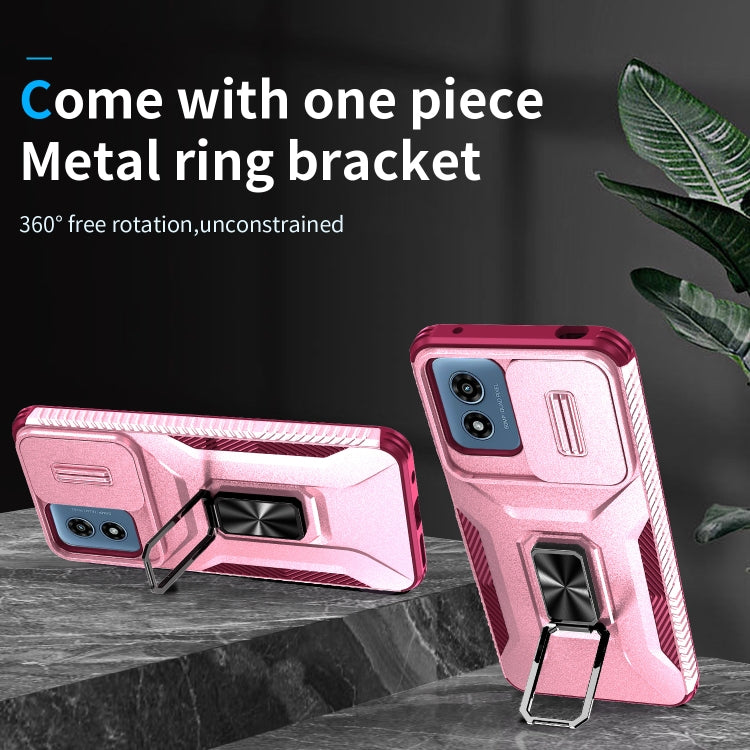 For Motorola Moto G Play 2024 Sliding Camshield Holder Phone Case(Pink + Rose Red) by buy2fix