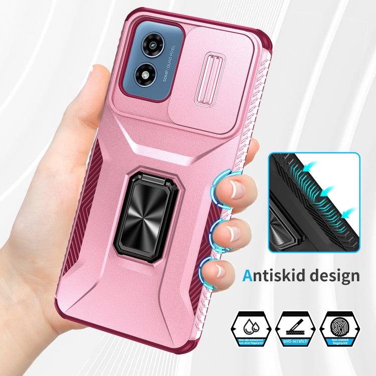 For Motorola Moto G Play 2024 Sliding Camshield Holder Phone Case(Pink + Rose Red) by buy2fix