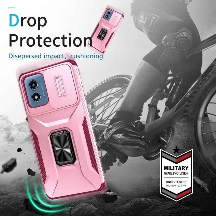 For Motorola Moto G Play 2024 Sliding Camshield Holder Phone Case(Pink + Rose Red) by buy2fix