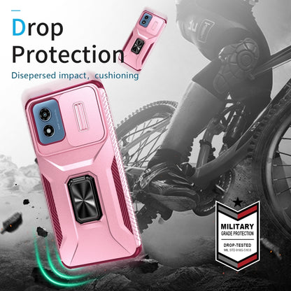 For Motorola Moto G Play 2024 Sliding Camshield Holder Phone Case(Pink + Rose Red) by buy2fix