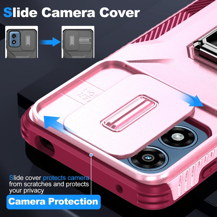 For Motorola Moto G Play 2024 Sliding Camshield Holder Phone Case(Pink + Rose Red) by buy2fix