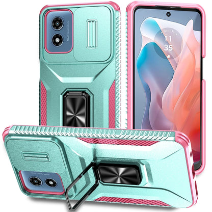 For Motorola Moto G Play 2024 Sliding Camshield Holder Phone Case(Grey Green + Pink) by buy2fix