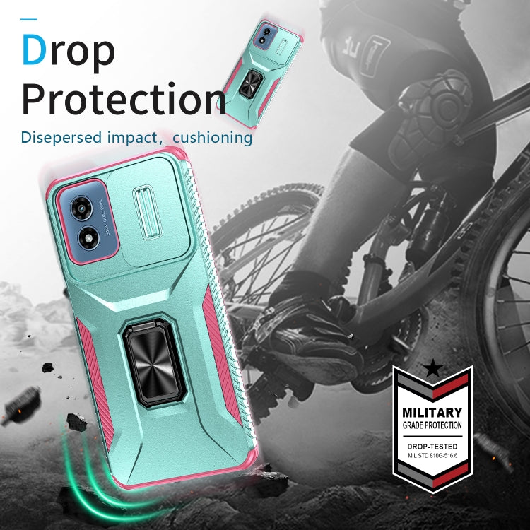 For Motorola Moto G Play 2024 Sliding Camshield Holder Phone Case(Grey Green + Pink) by buy2fix