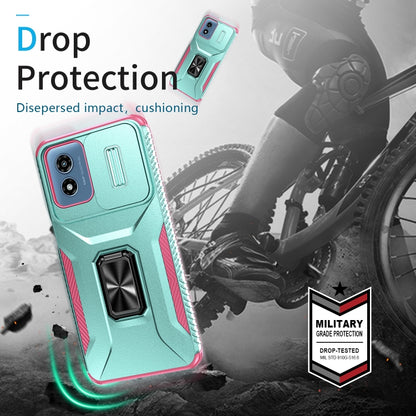 For Motorola Moto G Play 2024 Sliding Camshield Holder Phone Case(Grey Green + Pink) by buy2fix