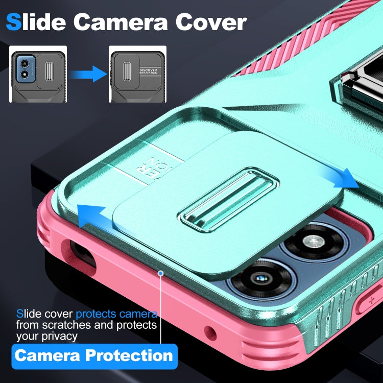 For Motorola Moto G Play 2024 Sliding Camshield Holder Phone Case(Grey Green + Pink) by buy2fix