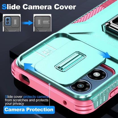 For Motorola Moto G Play 2024 Sliding Camshield Holder Phone Case(Grey Green + Pink) by buy2fix
