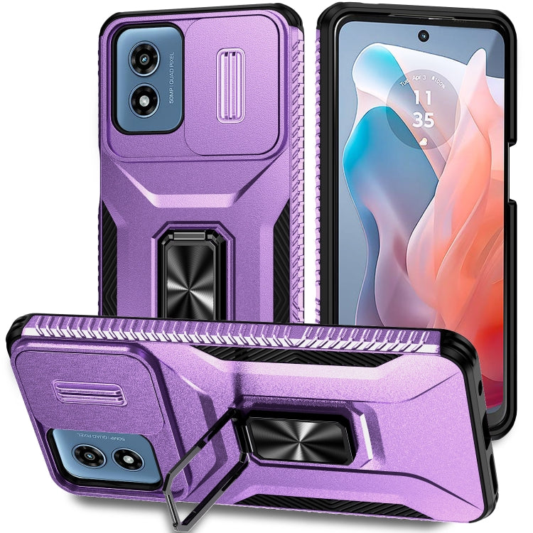 For Motorola Moto G Play 2024 Sliding Camshield Holder Phone Case(Purple) by buy2fix