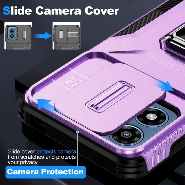 For Motorola Moto G Play 2024 Sliding Camshield Holder Phone Case(Purple) by buy2fix