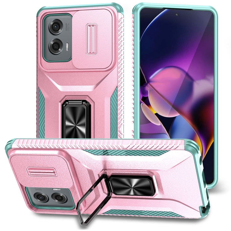 For Motorola Moto G Stylus 2024 Sliding Camshield Holder Phone Case(Pink + Grey Green) by buy2fix