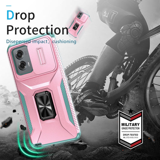 For Motorola Moto G Stylus 2024 Sliding Camshield Holder Phone Case(Pink + Grey Green) by buy2fix