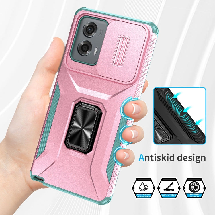 For Motorola Moto G Stylus 2024 Sliding Camshield Holder Phone Case(Pink + Grey Green) by buy2fix