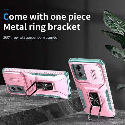 For Motorola Moto G Stylus 2024 Sliding Camshield Holder Phone Case(Pink + Grey Green) by buy2fix