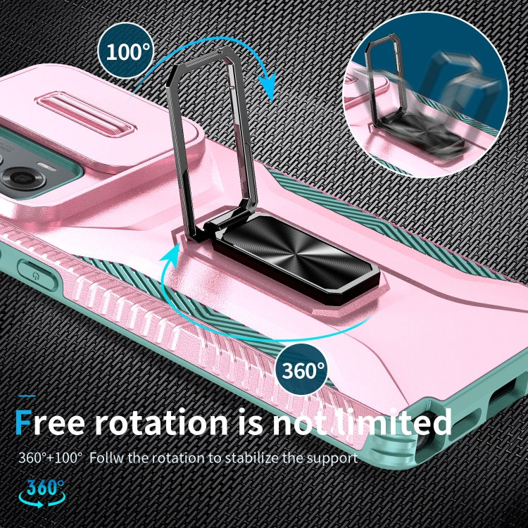 For Motorola Moto G Stylus 2024 Sliding Camshield Holder Phone Case(Pink + Grey Green) by buy2fix